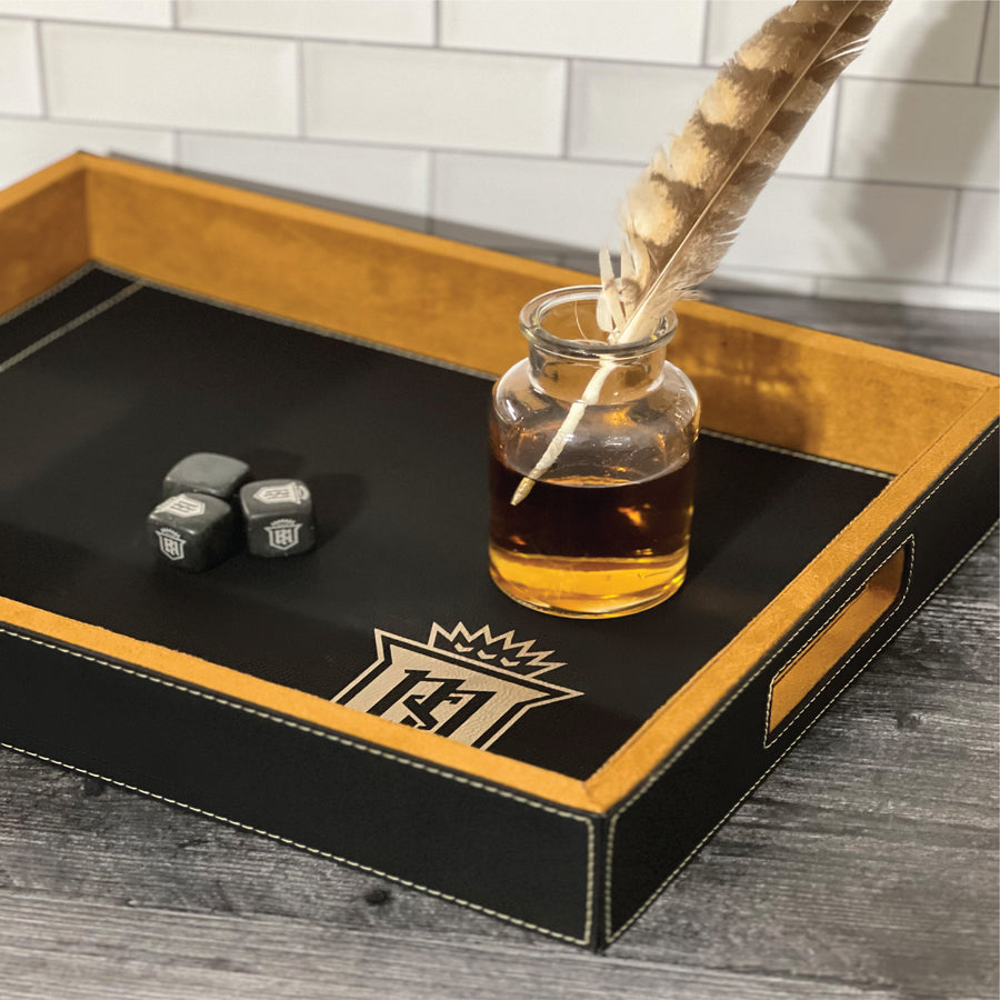Servite Black + Gold Leather Cocktail Tray
